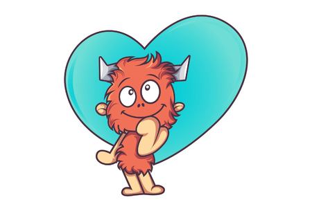 Vector cartoon illustration of cute fur monster in love. Isolated on white background.のイラスト素材