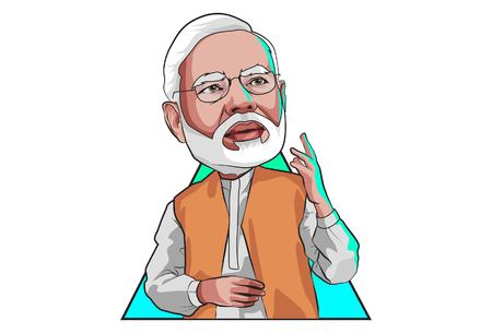 Vector cartoon illustration of cute narendra modi. Isolated on white background.