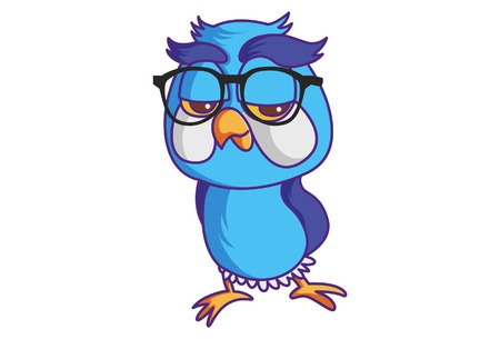 Vector cartoon illustration of cute Owl wearing glasses and bored. Isolated on white background.のイラスト素材