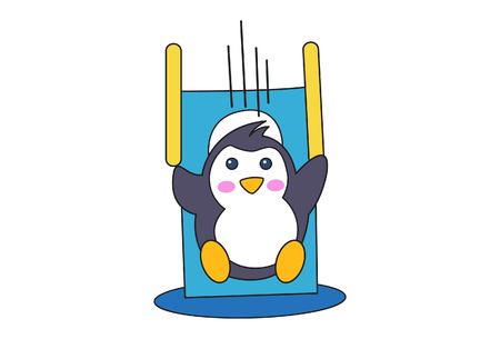 Vector cartoon illustration of cute penguin sitting on a chair. Isolated on white background.のイラスト素材