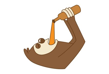 Vector cartoon illustration. Cute sloth drinking juice.Isolated on white background.のイラスト素材