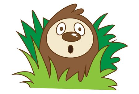 Vector cartoon illustration of cute sloth with grass.Isolated on white background.のイラスト素材