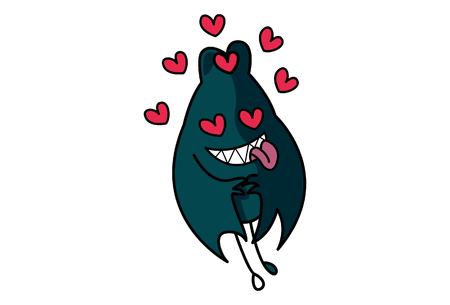 Vector cartoon illustration of cute bat in love. Isolated on white background.