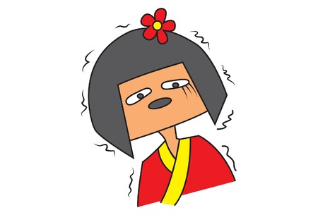 Vector cartoon illustration of cute Chinese girl scared.Isolated on white background.のイラスト素材