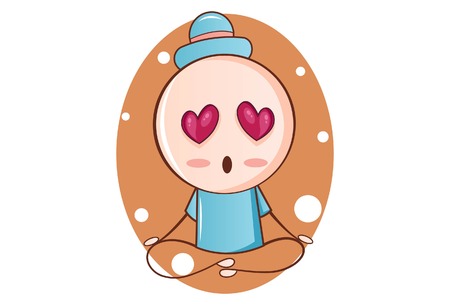 Vector cartoon illustration. Cute Punjabi baby is sitting with cross legs and doing yoga. Isolated on white background.のイラスト素材