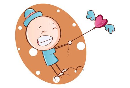 Vector cartoon illustration .Cute sardar baby is holding flying balloon in hand. Isolated on white background.のイラスト素材