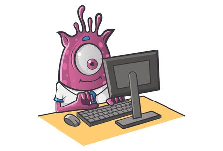 Vector illustration of Professional Monster working on computer.Isolated on white background.のイラスト素材