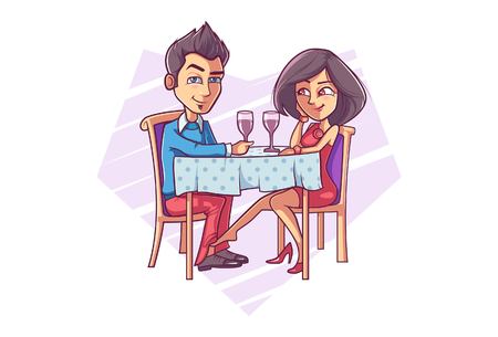 Cute couple enjoying party. Vector cartoon illustration. Isolated on a white background.のイラスト素材