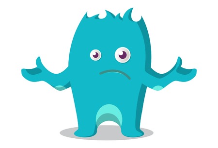 Cute sky blue monster unhappy. Vector cartoon illustration. Isolated on white background.のイラスト素材