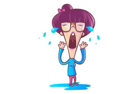 Vector cartoon illustration of cute girl is crying. Isolated on white background.のイラスト素材