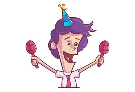 Vector cartoon illustration of cute boy wearing birthday cap. Isolated on white background.のイラスト素材