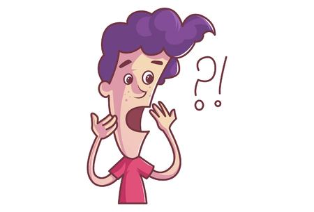 Vector cartoon illustration of cute boy is shocked. Isolated on white background.のイラスト素材