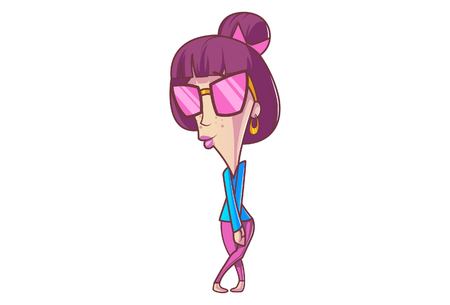 Vector cartoon illustration of cute girl wearing glasses. Isolated on white background.のイラスト素材