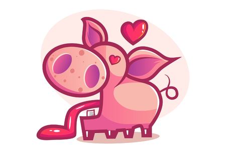 Vector cartoon illustration of cute pig in love . Isolated on white background.のイラスト素材