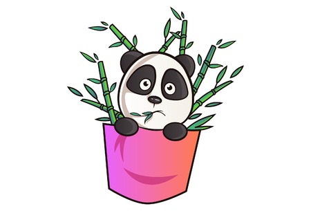 Vector cartoon illustration of cute panda in pocket with bamboo sticks. Isolated on white background.のイラスト素材