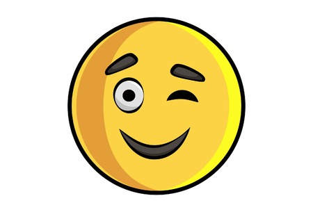 Vector cartoon illustration of cute smiley emoji winking eye . Isolated on white background.のイラスト素材