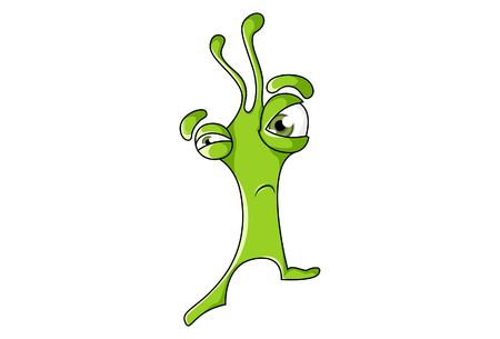 Vector cartoon illustration of cute green monster is thinking. Isolated on white background.のイラスト素材