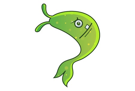 Vector cartoon illustration of green monster is amazed. Isolated on white background.のイラスト素材