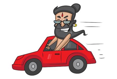 Vector cartoon illustration of cute data baba driving car. Isolated on white background.のイラスト素材