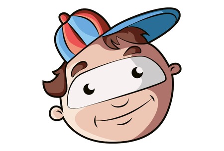 Vector cartoon illustration of cute boy wearing colorful cap. Isolated on white background.のイラスト素材