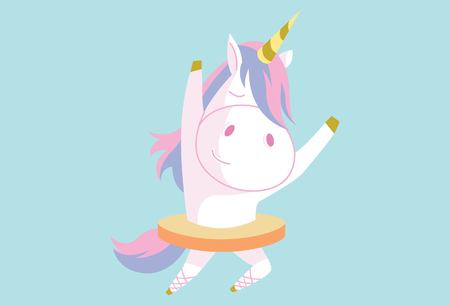 Vector cartoon illustration of cute unicorn dancing. Isolated on blue background.のイラスト素材