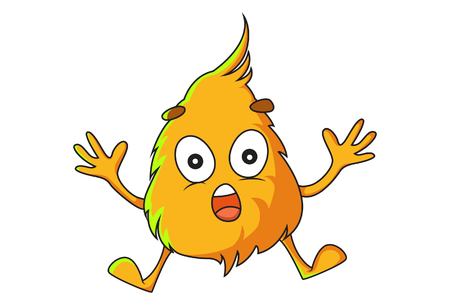 Vector cartoon illustration of cute yellow furry monster shocked. Isolated on white background.のイラスト素材