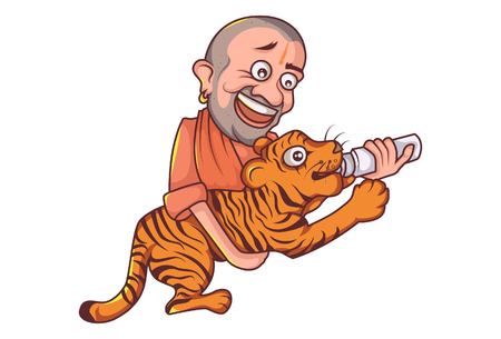Vector cartoon illustration of Yogi Adityanath with tiger. Isolated on white background.のイラスト素材