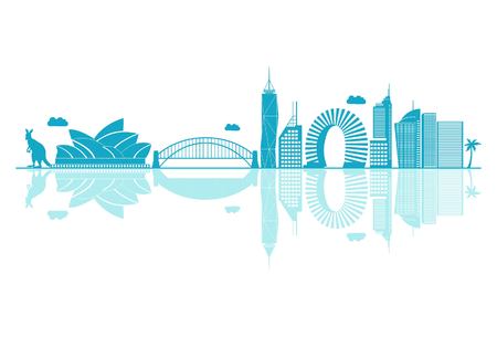 Vector cartoon Illustration of Australia Skyline. Isolated on white background.のイラスト素材