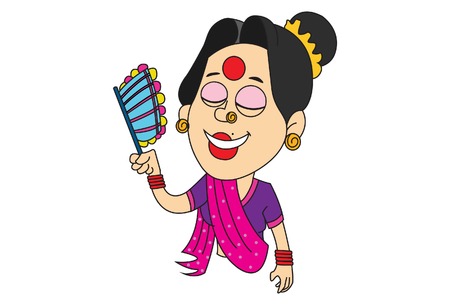 Vector cartoon illustration of Gossip lady holding hand fan. Isolated on white background.のイラスト素材