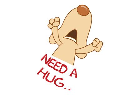 Vector cartoon illustration of cute dog saying need a hug. Isolated on white background.のイラスト素材