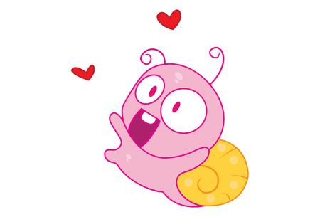 Vector cartoon illustration of cute snail in love. Isolated on white background.のイラスト素材