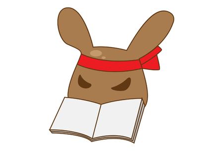 Vector cartoon illustration of cute bunny with book. Isolated on white background.のイラスト素材