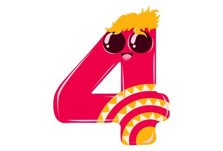 Vector cartoon illustration of number- 4. Isolated on white background.のイラスト素材