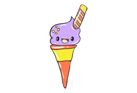 Cute Cartoon ice-cream with facial expressions on white background. Vector illustration.のイラスト素材