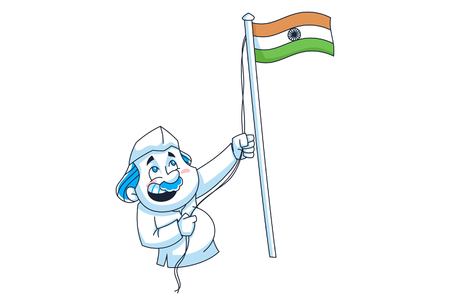 Vector cartoon illustration of Indian politician waving flag. Isolated on white background.のイラスト素材