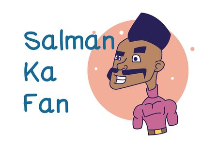Vector cartoon illustration of angry man. Salman ka fan Hindi Text translation -Salman fan. Isolated...