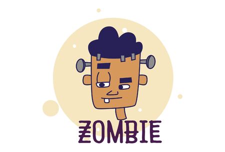 Vector cartoon illustration of zombie man face. Isolated on white background.のイラスト素材