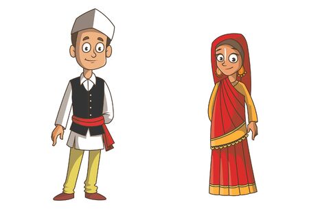Vector cartoon illustration of uttarakhand couple. Isolated on white background.のイラスト素材