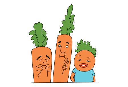 Vector cartoon illustration of three cute carrots. Isolated on white background.のイラスト素材