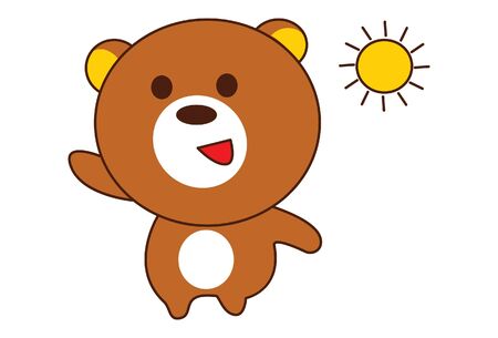 Vector cartoon illustration. Teddy bear is walking in the morning and sun rise. Isolated on white background.のイラスト素材