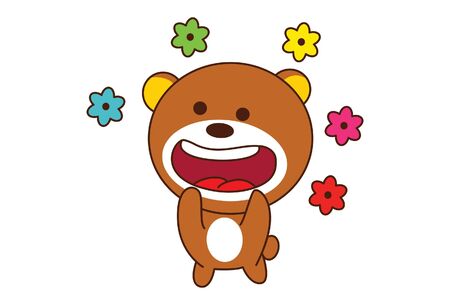 Vector cartoon illustration of cute teddy bear with flowers. Isolated on white background.のイラスト素材