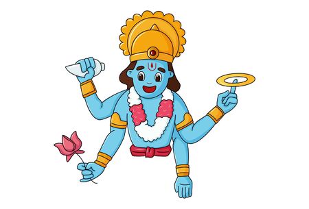 Vector cartoon illustration of God Vishnu. Isolated on white background.のイラスト素材