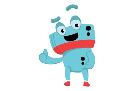 Vector cartoon illustration of a cute happy robot giving thumbs up sign. Isolated on White background.のイラスト素材