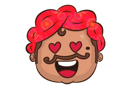 Vector cartoon illustration of Indian uncle face in love. Isolated on white background.のイラスト素材