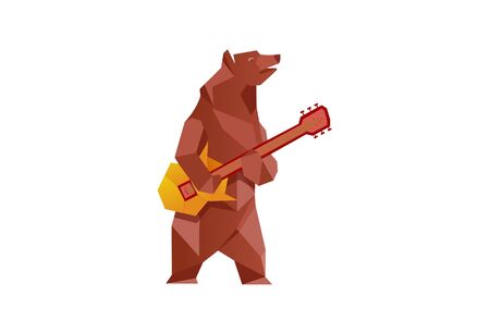 Vector illustration of a funny bear playing guitar. Isolated on a white background.のイラスト素材