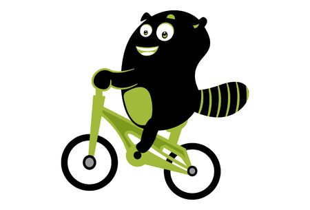 Vector cartoon illustration of cute monster riding bicycle. Isolated on white background.のイラスト素材