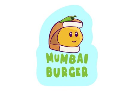 Vector cartoon illustration of burger. Lettering Mumbai burger text. Isolated on white background.のイラスト素材