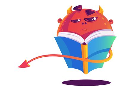 Vector cartoon illustration of monster is reading book. Isolated on white background.のイラスト素材