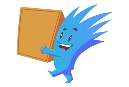 Vector cartoon illustration of monster with box. Isolated on white background.のイラスト素材