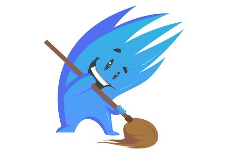 Vector cartoon illustration of monster with mop. Isolated on white background.のイラスト素材